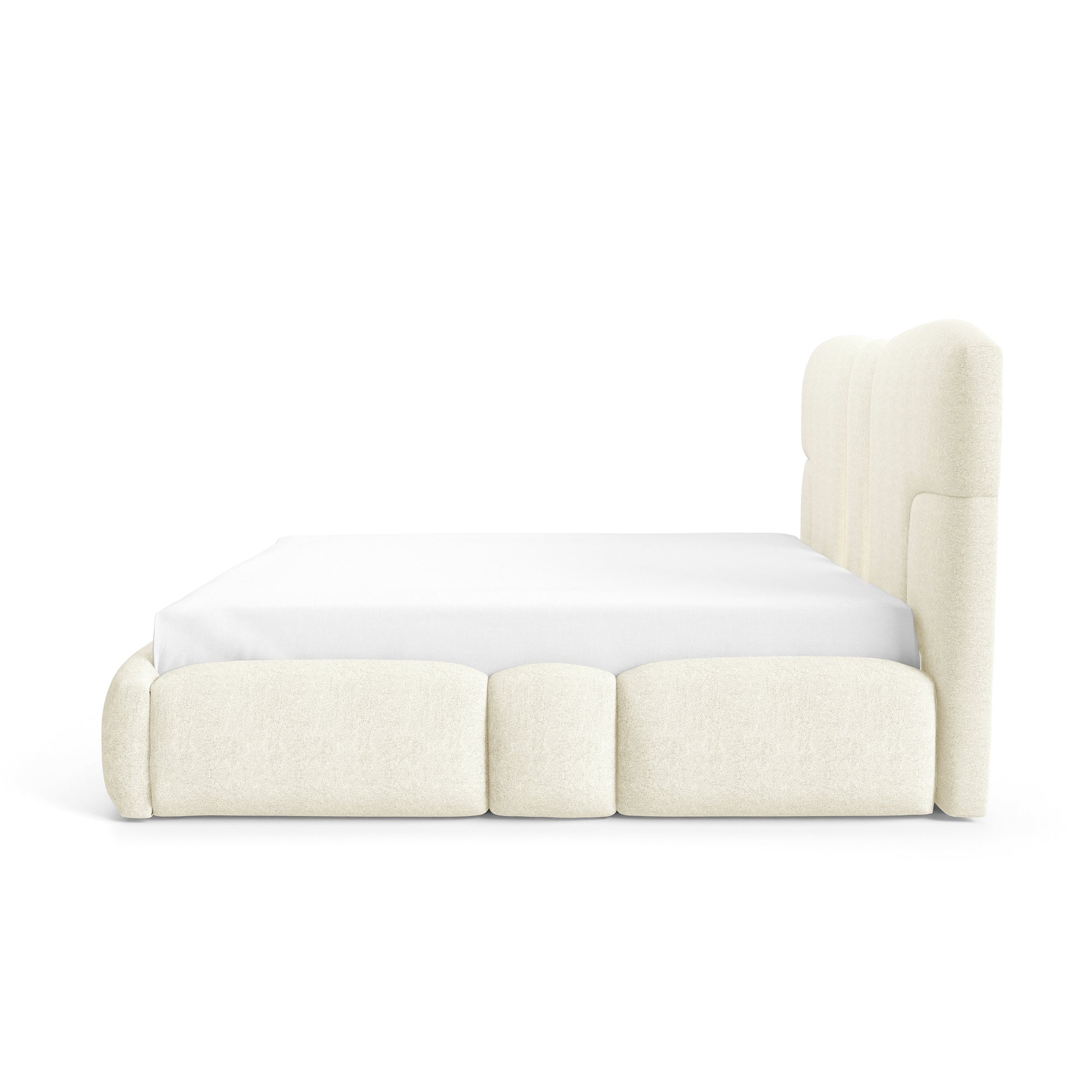 Łóżko tapicerowane z pojemnikiem w różnych rozmiarach w stylu soft - tkanina DOHA, LED, wysoki zagłówek | PUFFRA