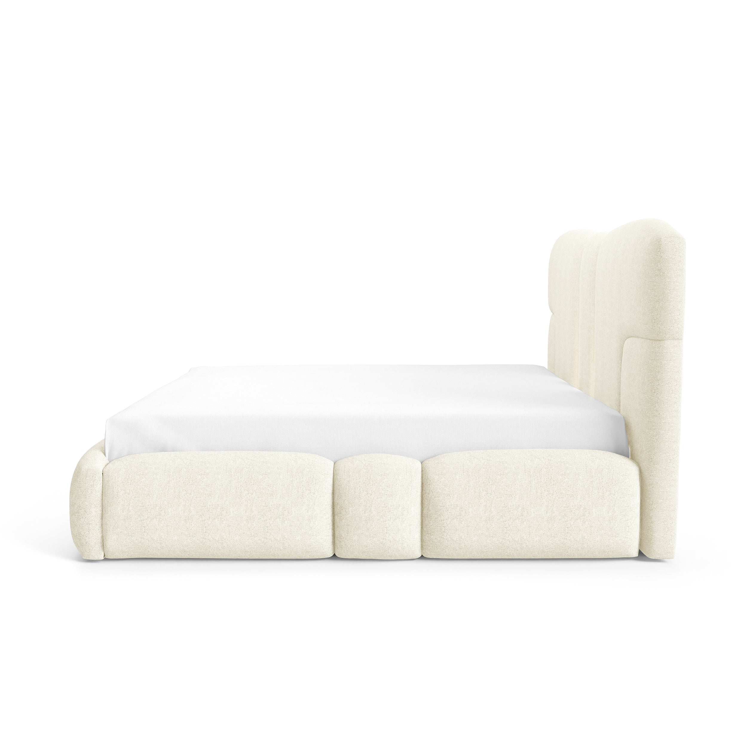 Łóżko tapicerowane z pojemnikiem w różnych rozmiarach w stylu soft - tkanina DOHA, LED, wysoki zagłówek | PUFFRA