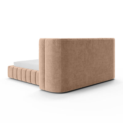 Upholstered bed with vertical tufting and storage in a modern soft style | Gianda