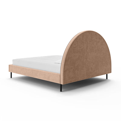 Upholstered bed with a semicircular headboard and storage in a soft modern style | Zora