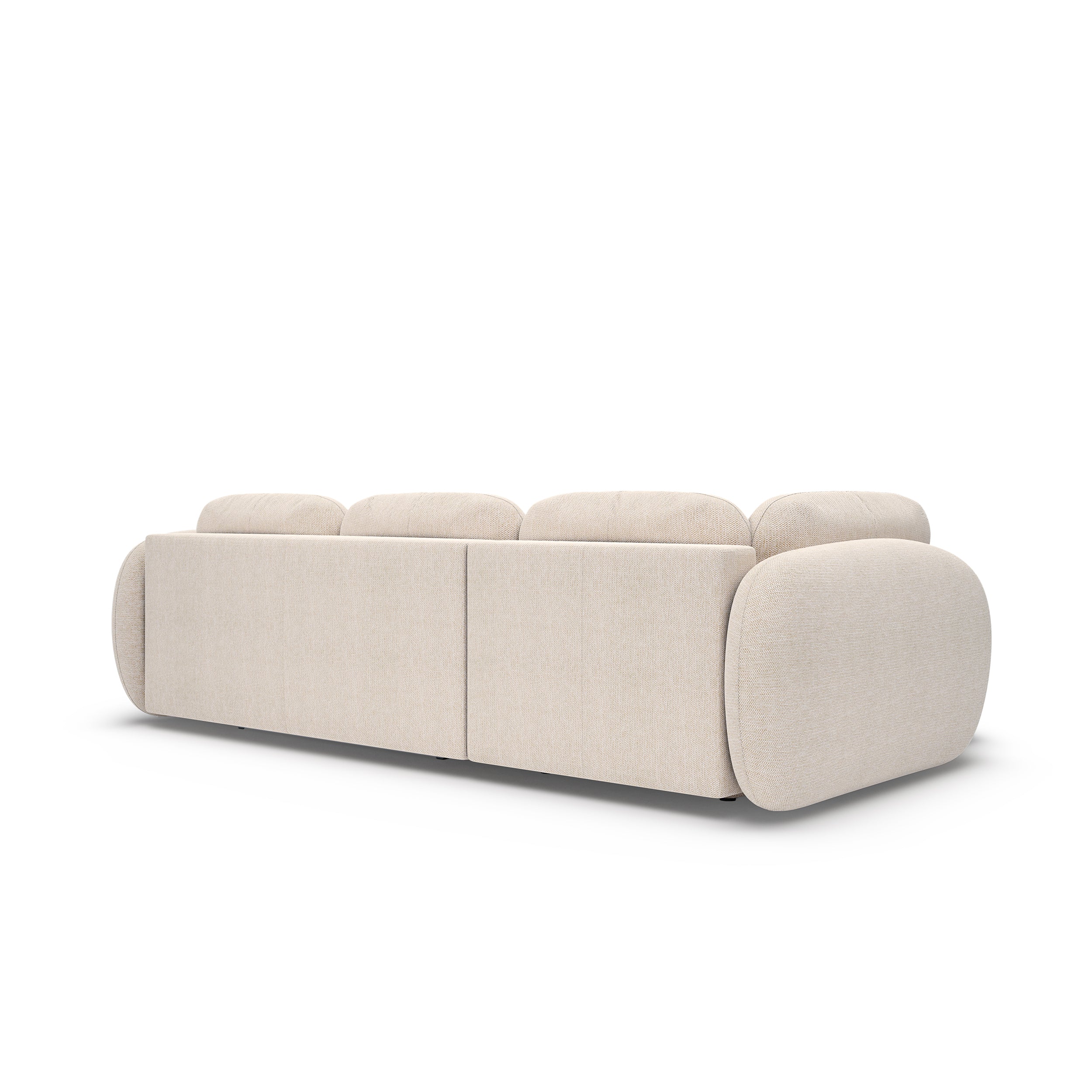 Narożnik z funkcją spania o powierzchni 123x250 w stylu organic modern - tkanina Aragon, zaokrąglona forma, dekoracyjne poduszki | OLEMO