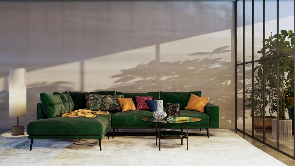 Narożnik 3-osobowy 275 cm w stylu modern classic – tkanina POSO, pianka T35 | May