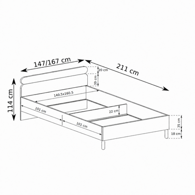 Upholstered bed 140/160x200 with storage in Scandinavian style | FJORD