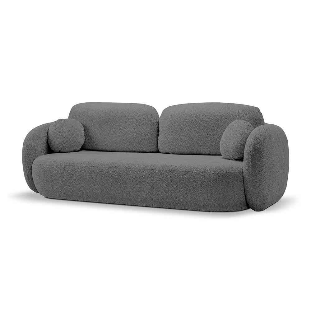 Sofa z funkcją spania 142x200 w stylu nowoczesnym – Abriamo, zaoblona forma, pojemnik | OLEMO Węgiel Szlachetny (ABRIAMO 08)