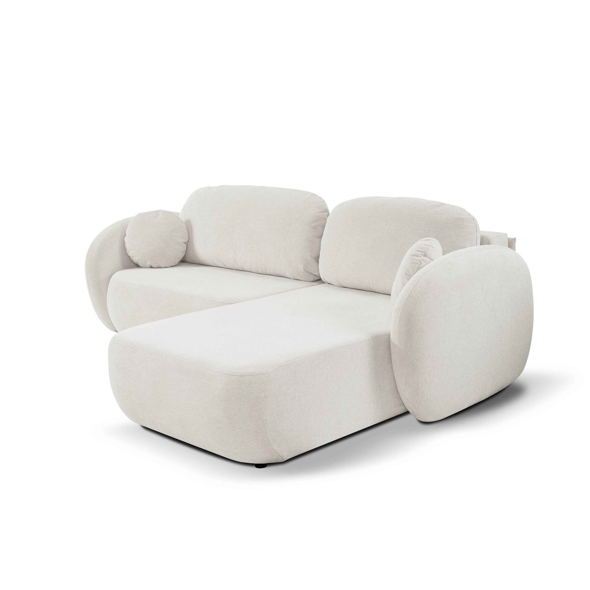 Narożnik z funkcją spania DL 248 cm w stylu nowoczesnym – tkanina Aragon, sprężyny bonell, pojemnik | OLEMO Prawostronna Porcelanowa Biel (ARAGON 01)