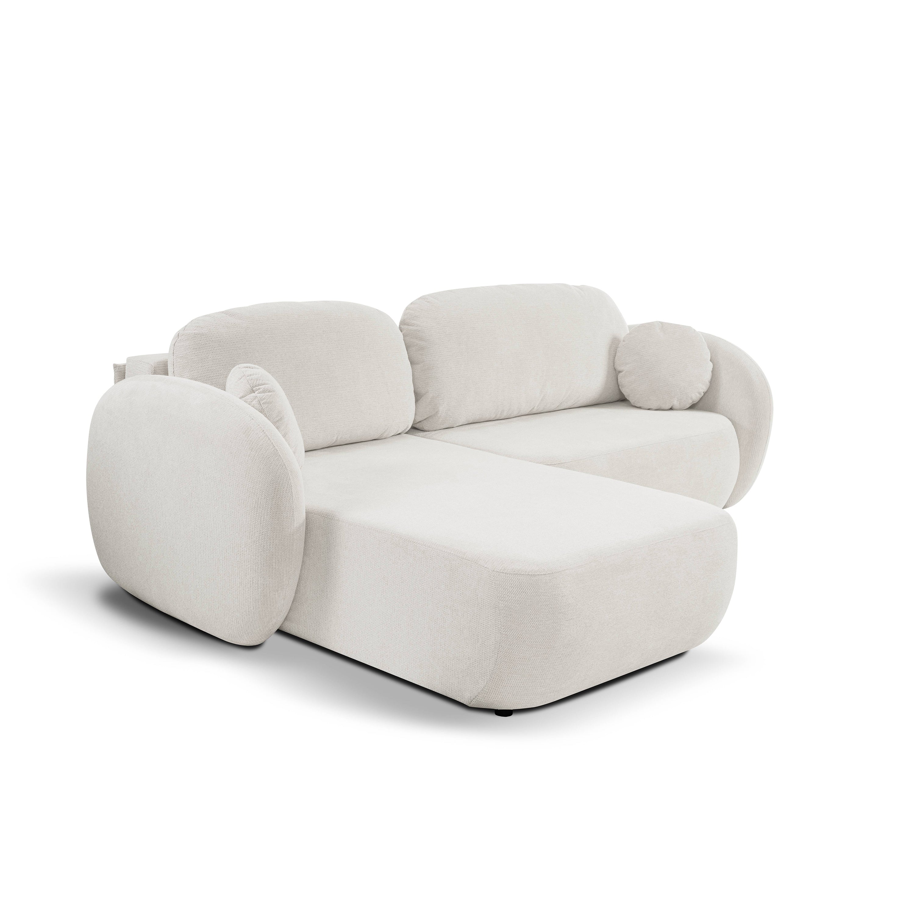 Narożnik z funkcją spania DL 248 cm w stylu nowoczesnym – tkanina Aragon, sprężyny bonell, pojemnik | OLEMO Lewostronna Porcelanowa Biel (ARAGON 01)