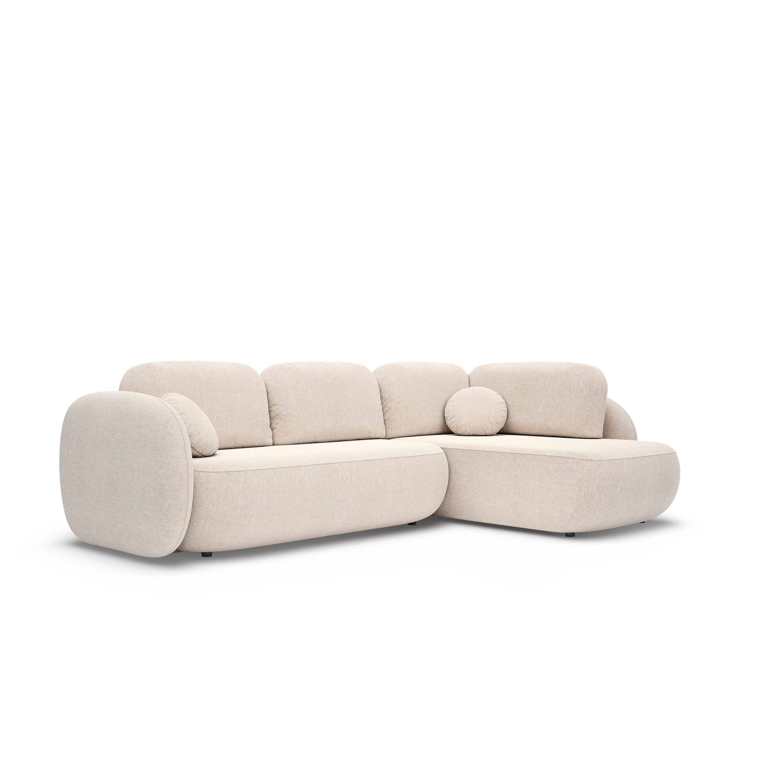 Narożnik z funkcją spania o powierzchni 123x250 w stylu organic modern | OLEMO Prawostronny Kremowy Taupe (ARAGON 03)
