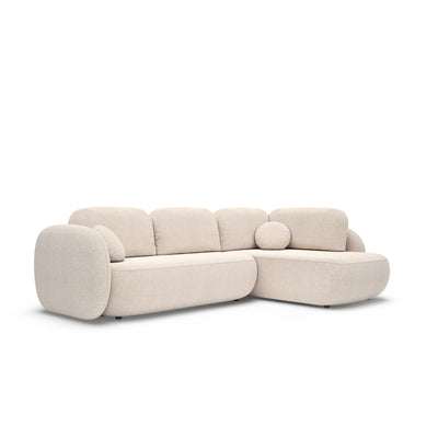 Narożnik z funkcją spania o powierzchni 123x250 w stylu organic modern | OLEMO Prawostronny Kremowy Taupe (ARAGON 03)
