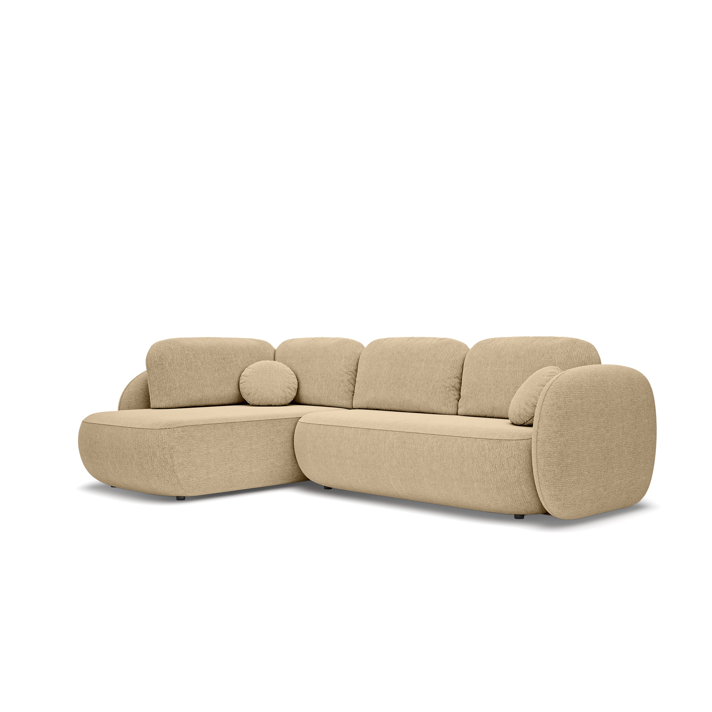 Narożnik z funkcją spania o powierzchni 123x250 w stylu organic modern | OLEMO Lewostronny Orzechowy Beż (ARAGON 14)