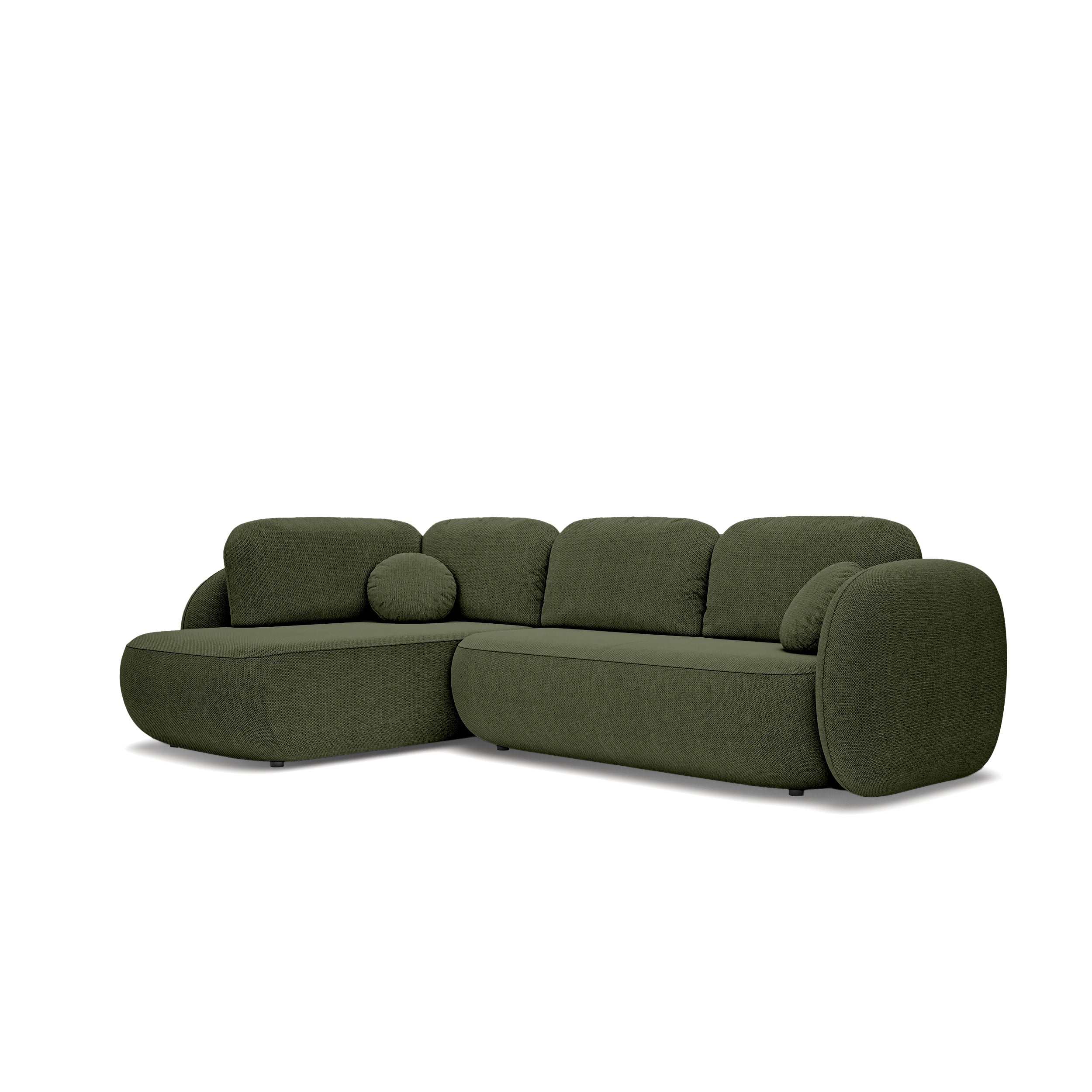 Narożnik z funkcją spania o powierzchni 123x250 w stylu organic modern | OLEMO Lewostronny Cisowa Zieleń (ARAGON 39)