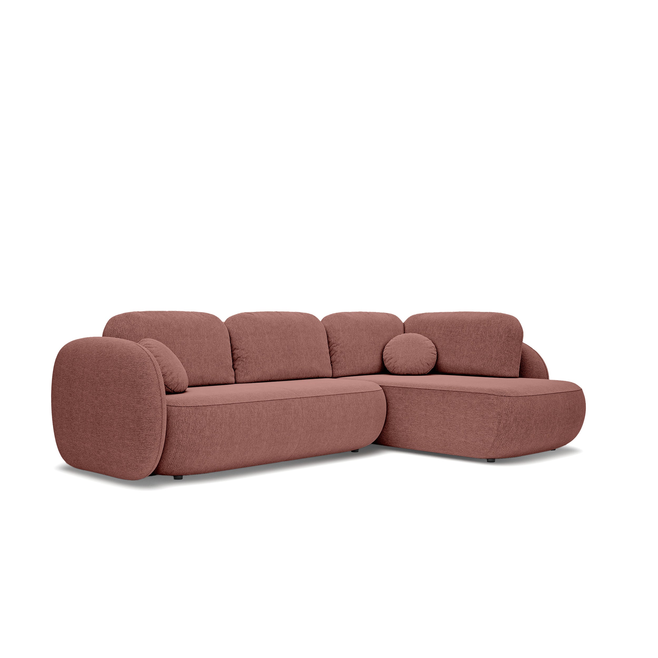 Narożnik z funkcją spania o powierzchni 123x250 w stylu organic modern | OLEMO Prawostronny Rubinowa Sepia (ARAGON 59)