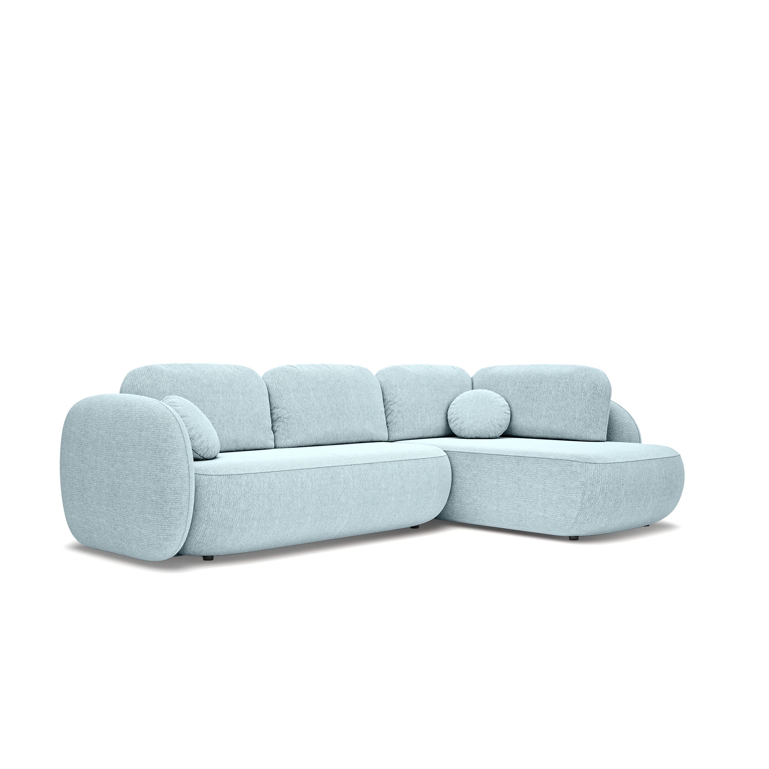 Narożnik z funkcją spania o powierzchni 123x250 w stylu organic modern | OLEMO Prawostronny Lodowy Lazur (ARAGON 70)