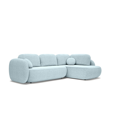 Narożnik z funkcją spania o powierzchni 123x250 w stylu organic modern | OLEMO Prawostronny Lodowy Lazur (ARAGON 70)