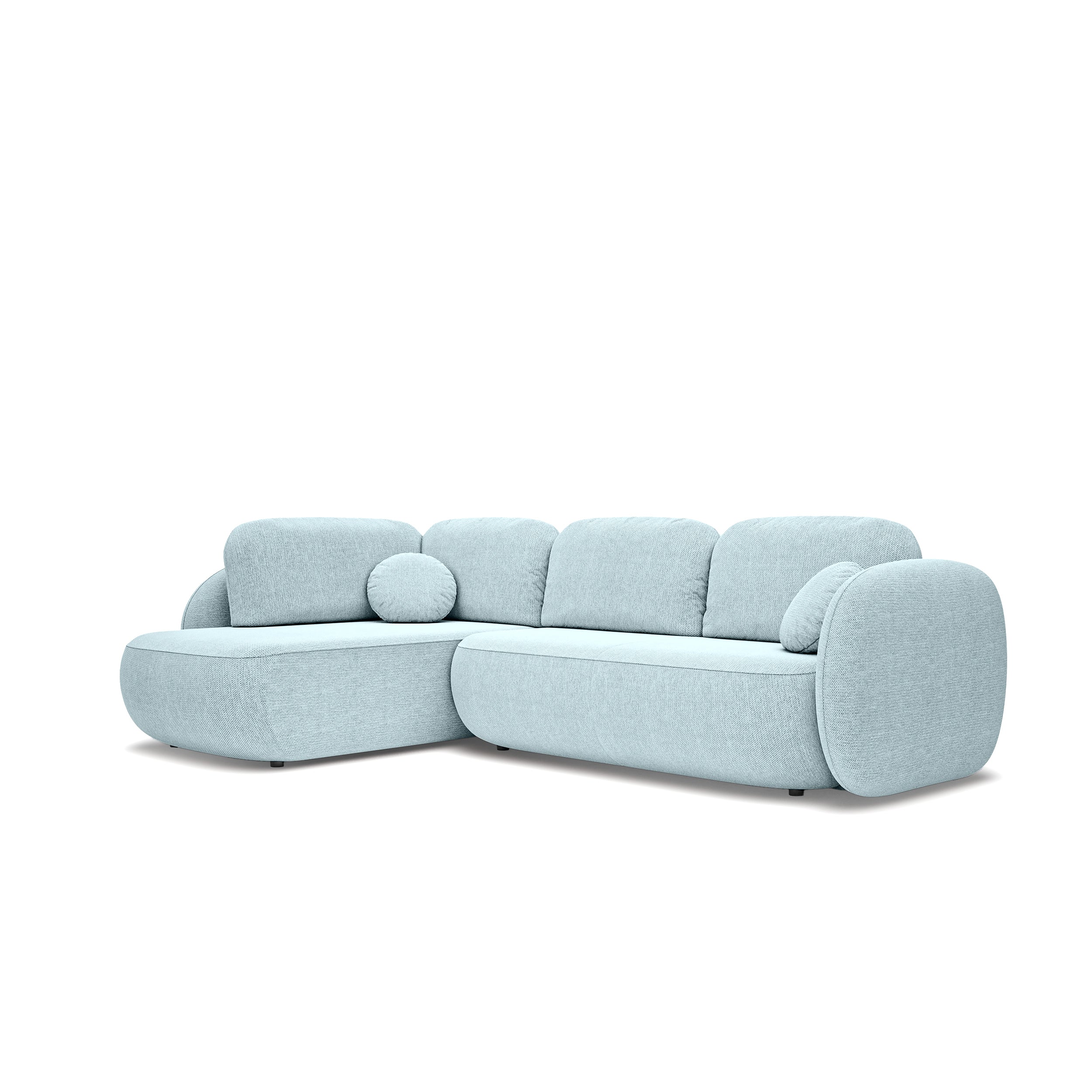 Narożnik z funkcją spania o powierzchni 123x250 w stylu organic modern | OLEMO Lewostronny Lodowy Lazur (ARAGON 70)