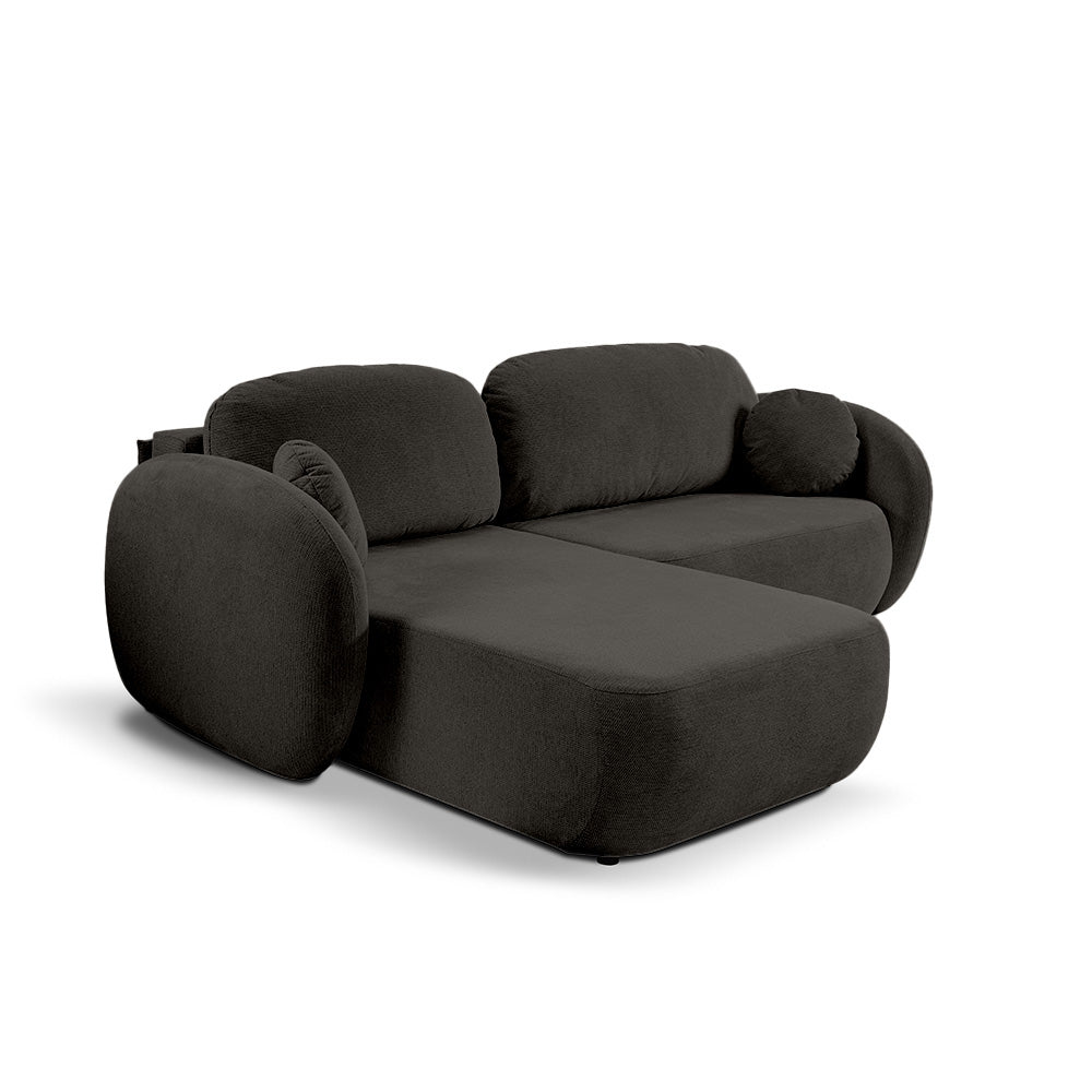 Narożnik z funkcją spania DL 248 cm w stylu nowoczesnym – tkanina Aragon, sprężyny bonell, pojemnik | OLEMO Lewostronna Bazaltowy Brąz (ARAGON 97)