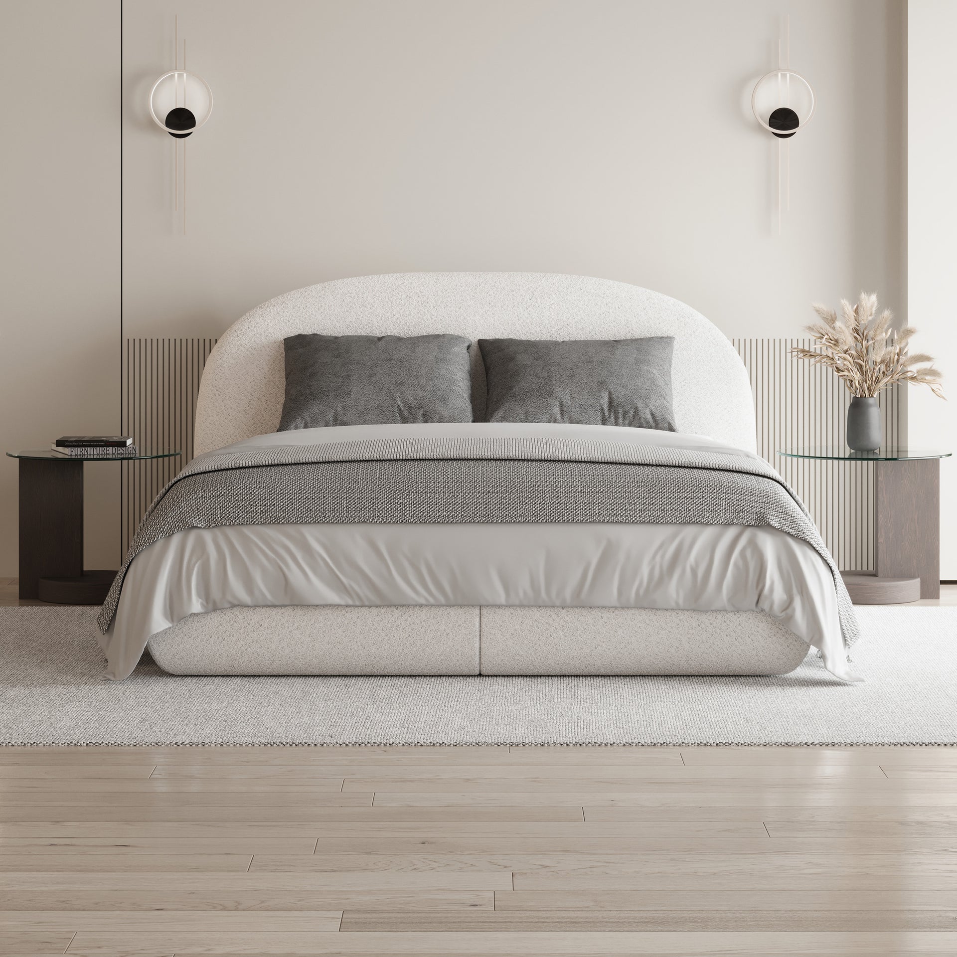 Łóżko tapicerowane 140/160/180x200 z pojemnikiem w stylu nowoczesnym - tkanina CATCH ME, zaokrąglona forma | Glori