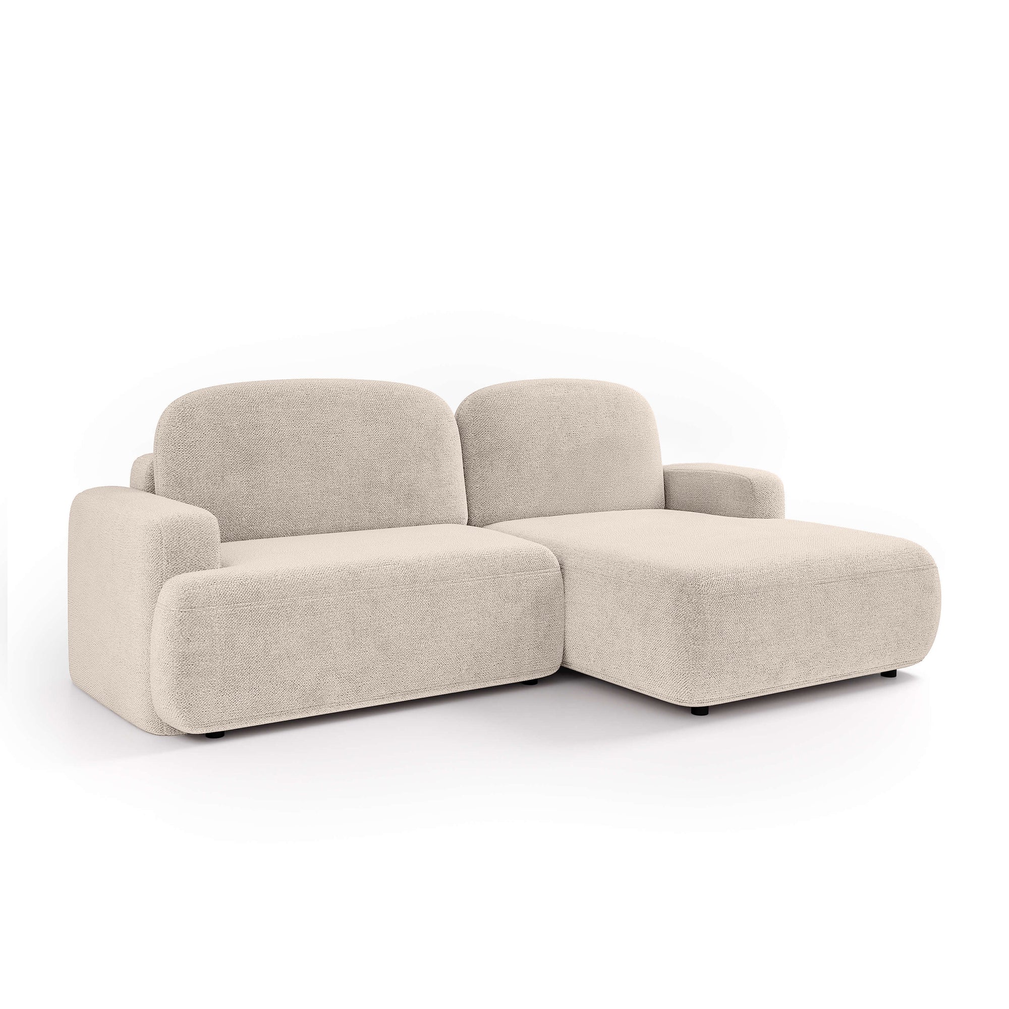 Narożnik 3–4 osobowy z funkcją spania w stylu skandynawskim – system Lux, pianka HR, pojemnik na pościel | Ravila Prawostronna Kremowy Puch (PERFECT HARMONY 02)