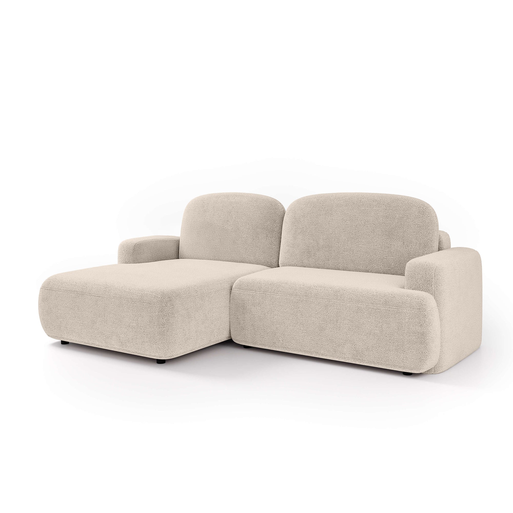 Narożnik 3–4 osobowy z funkcją spania w stylu skandynawskim – system Lux, pianka HR, pojemnik na pościel | Ravila Lewostronna Pudrowy Piasek (PERFECT HARMONY 07)