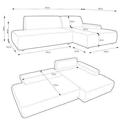 4-seater corner sofa with sleeping function 125x210 in Japandi style | Bamby
