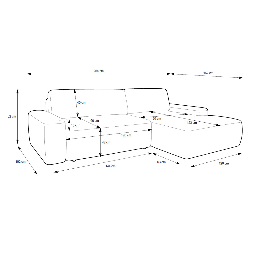 3-seater corner sofa with sleeping function 125x210 in modern style | Bamby