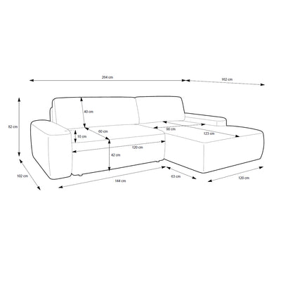 3-seater corner sofa with sleeping function 125x210 in modern style | Bamby