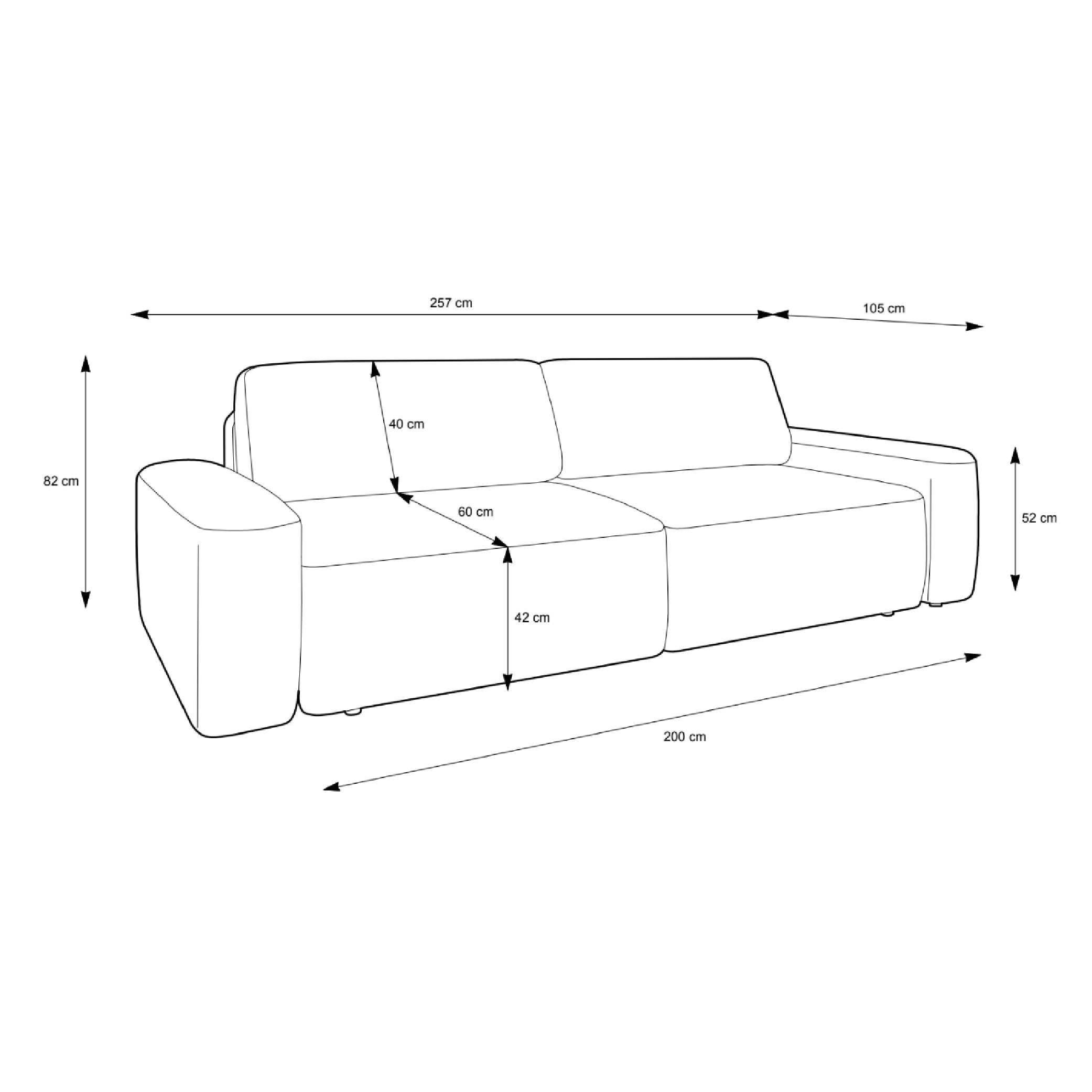 Sofa with sleeping function 200x136 with storage box DL | Bamby