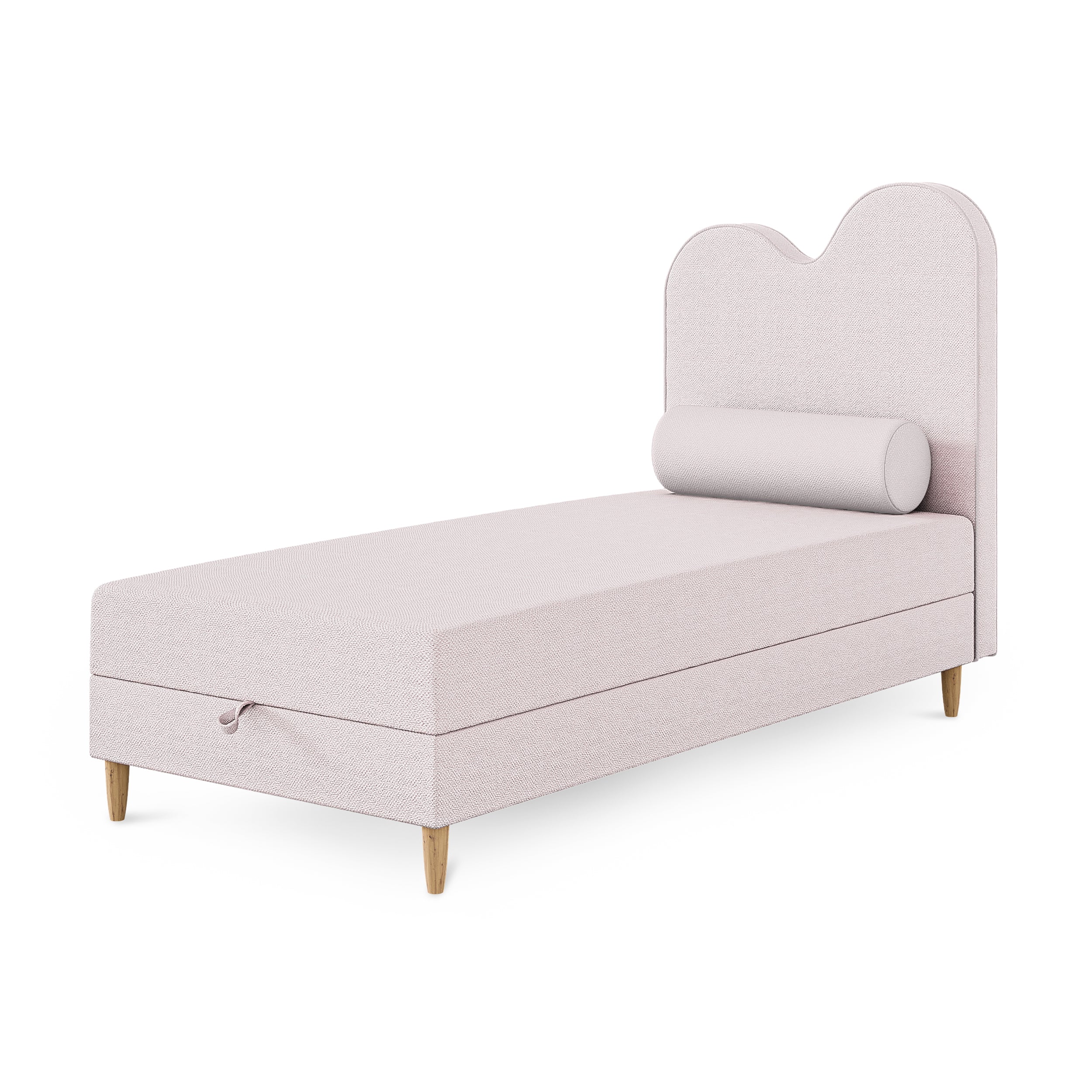 Kids continental bed with a wavy headboard and storage in a soft modern style | Mellia