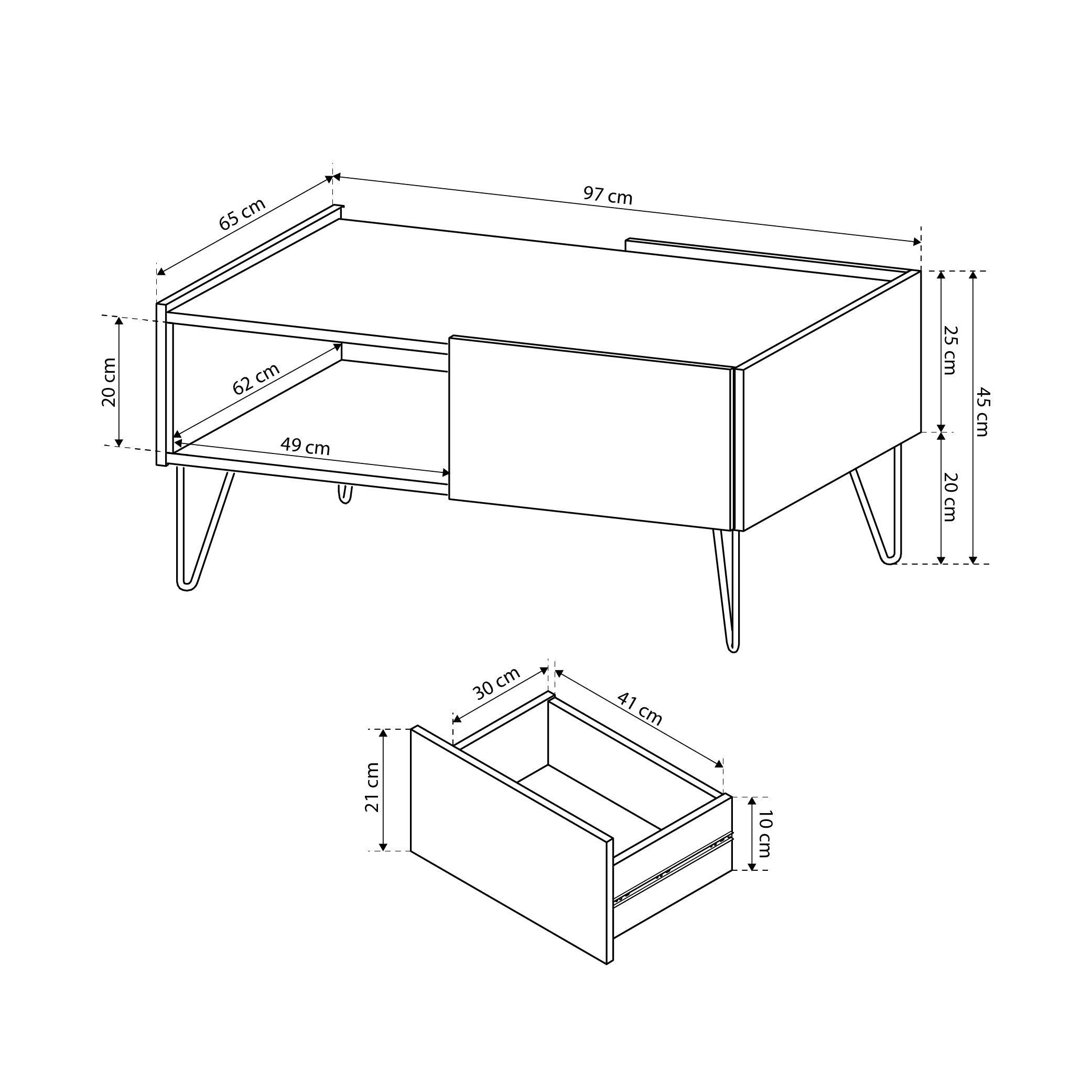 Coffee table 97x45 cm with drawer in modern style | Ballada