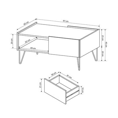 Coffee table 97x45 cm with drawer in modern style | Ballada