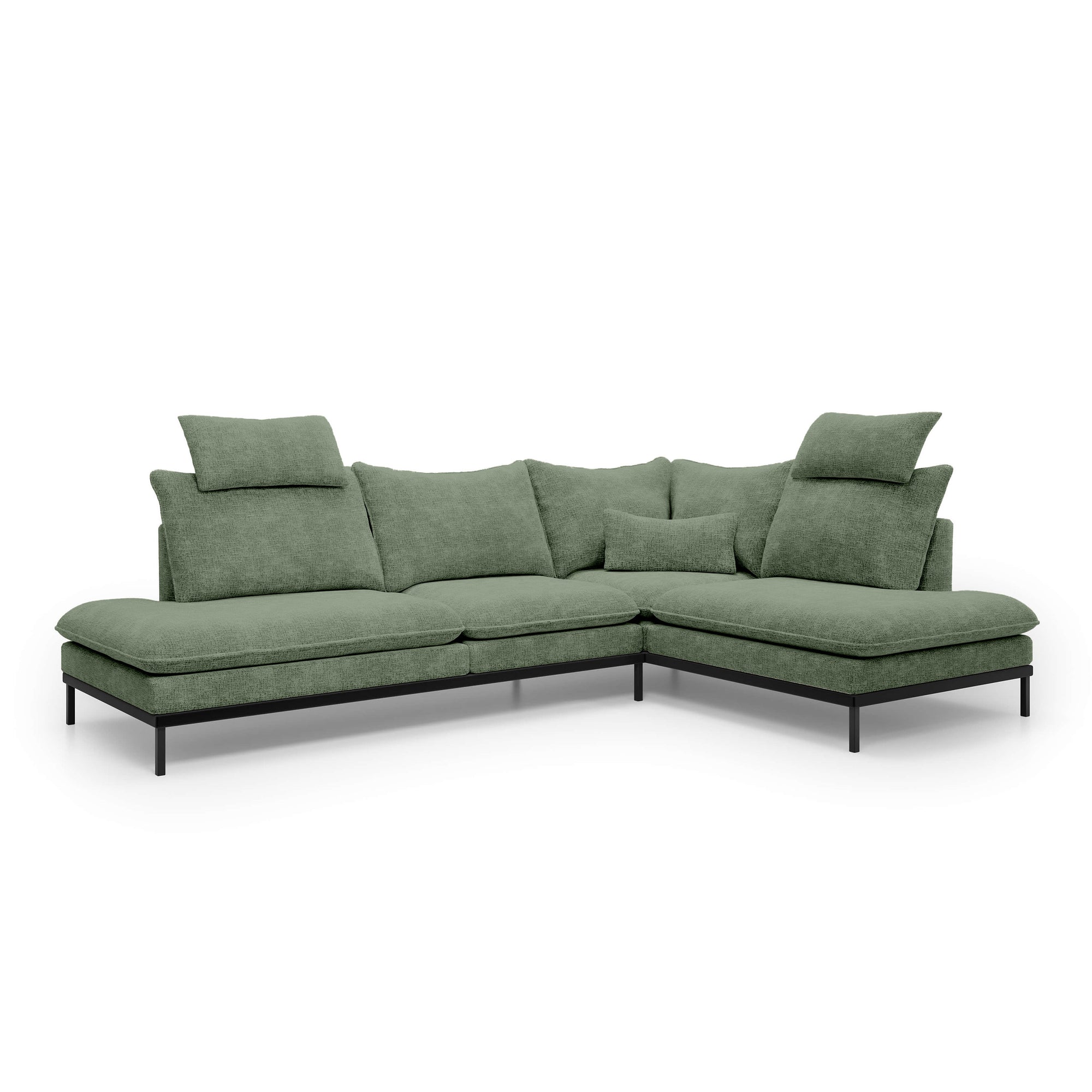 Narożnik Premium 4-osobowy 293×198 cm w stylu eleganckim – Tkanina Cremona, pianka PU, miękkie poduchy | Leafy Prawostronna Ziołowa Szarość (CREMONA 34)