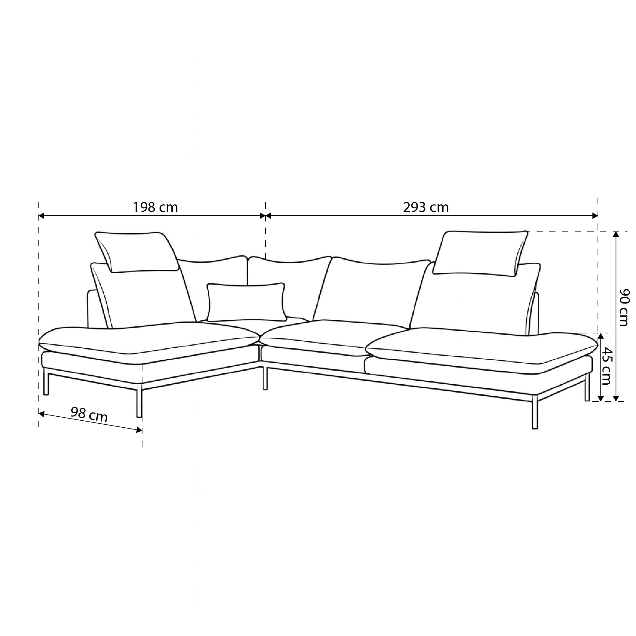 4-seater premium corner sofa 293×198 cm in elegant style | Leafy