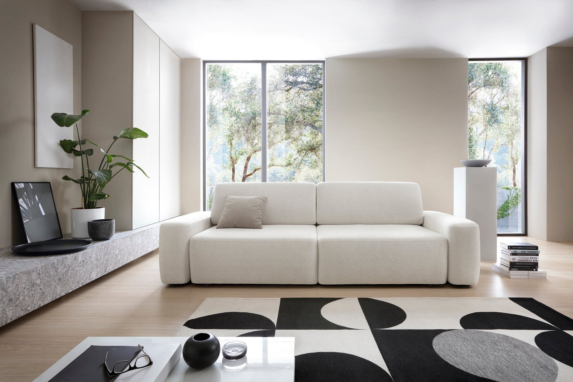 Sofa z funkcją spania 200x136 z pojemnikiem DL – bouclé Raven | Bamby
