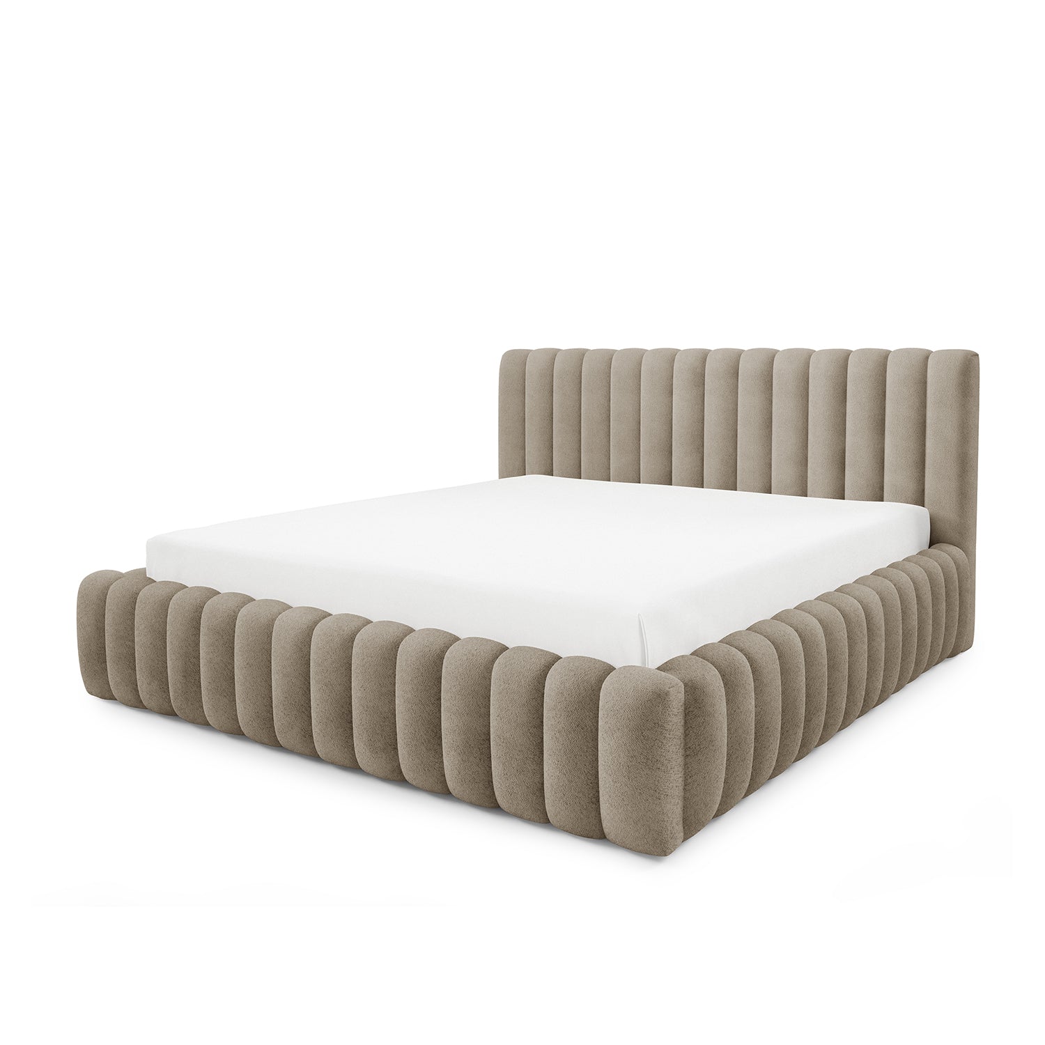 Upholstered bed with storage in a modern soft style, Coral fabric | Pastel