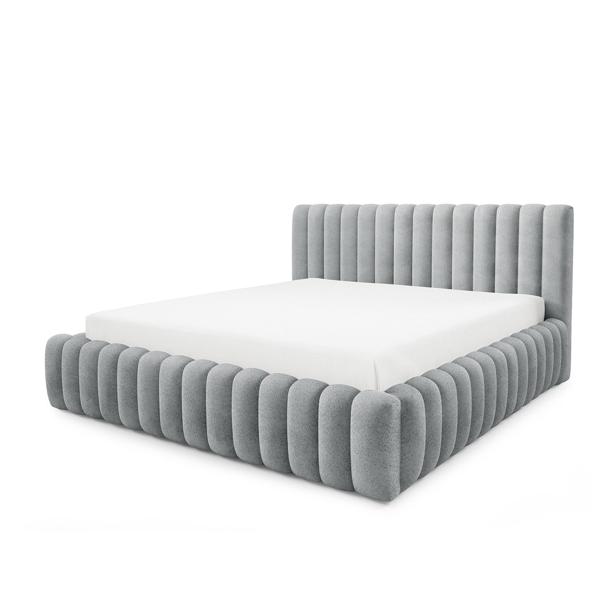 Upholstered bed with storage in a modern soft style, Coral fabric | Pastel