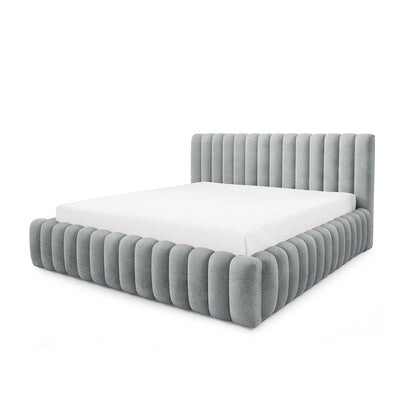 Upholstered bed with storage in a modern soft style, Coral fabric | Pastel