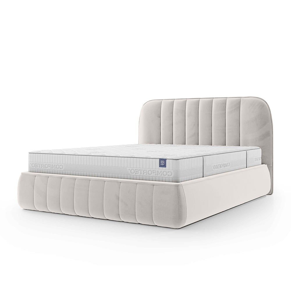 Łóżko tapicerowane z pojemnikiem w stylu soft minimalism | Carla 200 Kremowa Mgiełka (FRESH 01)