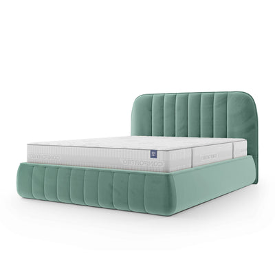 Łóżko tapicerowane z pojemnikiem w stylu soft minimalism | Carla 200 Szmaragdowa Głębia (FRESH 10)