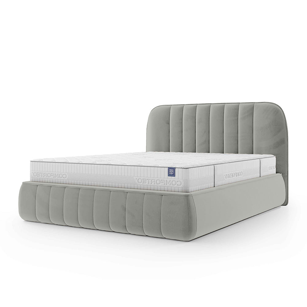 Łóżko tapicerowane z pojemnikiem w stylu soft minimalism | Carla 200 Liść Eukaliptusa (FRESH 14)