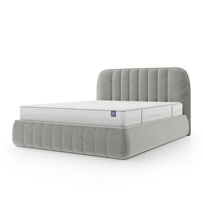 Łóżko tapicerowane z pojemnikiem w stylu soft minimalism | Carla 200 Liść Eukaliptusa (FRESH 14)