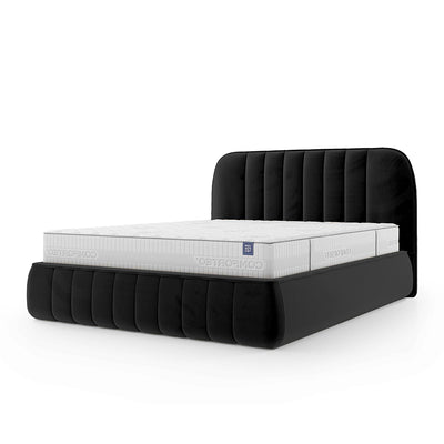 Łóżko tapicerowane z pojemnikiem w stylu soft minimalism | Carla 200 Czarny Grafit (FRESH 17)