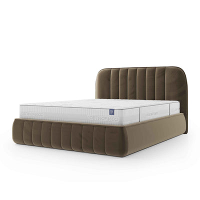 Łóżko tapicerowane z pojemnikiem w stylu soft minimalism | Carla 200 Ziemia Wulkaniczna (FRESH 06)