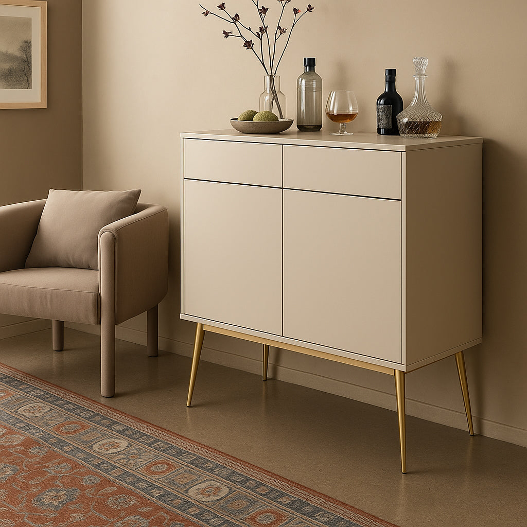 Komoda 107x85 w stylu glamour - bezuchwytowe fronty, push-to-open, złote detale | Meva