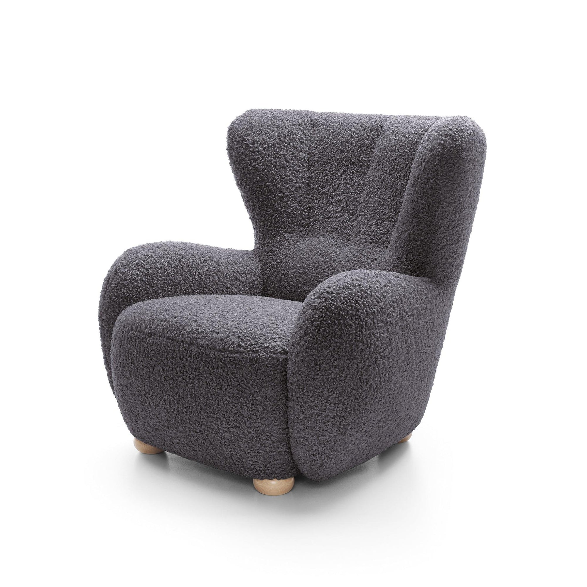 Fotel 88 cm do relaksu w stylu skandynawskim – tkanina ROLF bouclé, drewniane nogi | Tedi Czarny Heban (ROLF 08) Buk