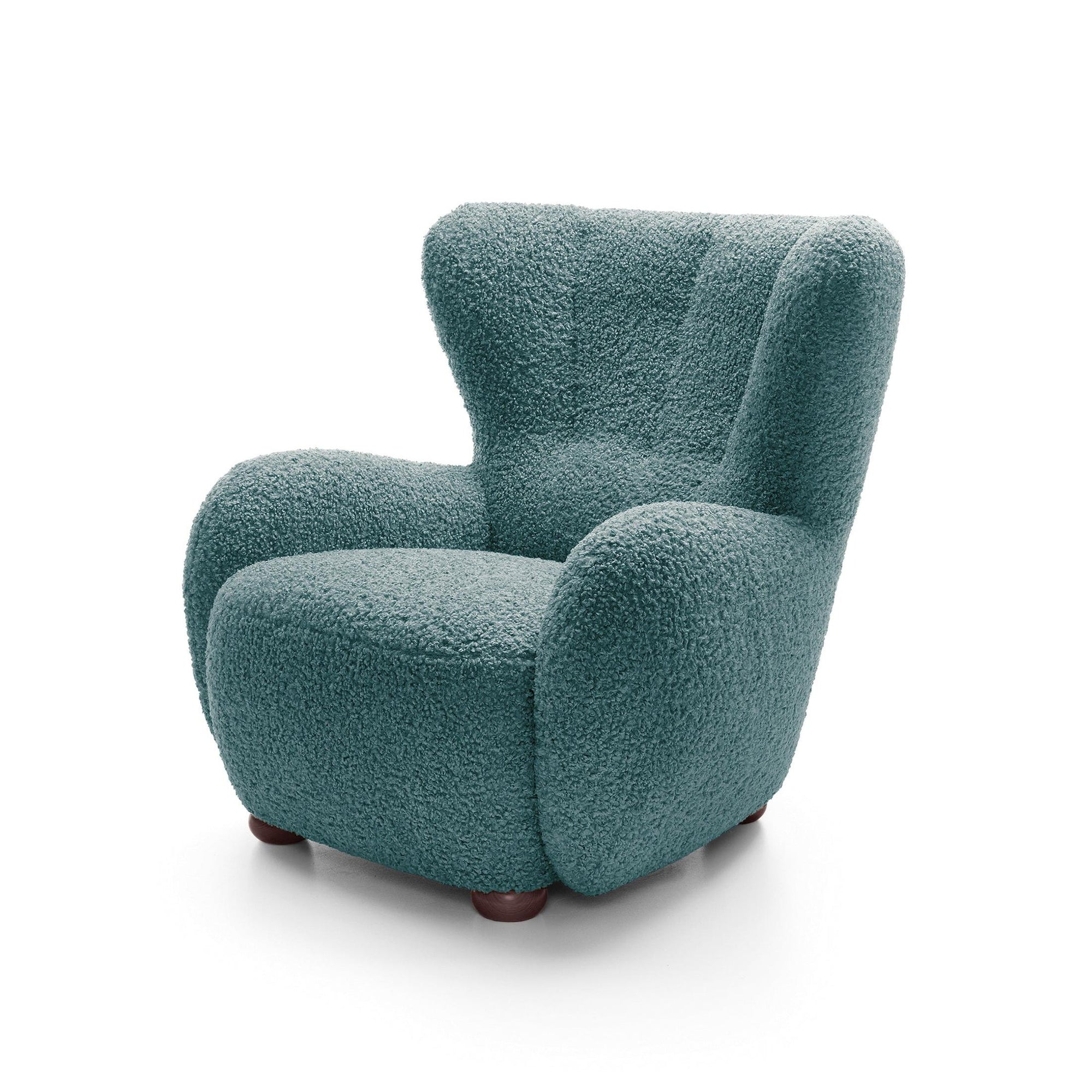 Fotel 88 cm do relaksu w stylu skandynawskim – tkanina ROLF bouclé, drewniane nogi | Tedi Atlantycki Grafit (ROLF 17) Orzech