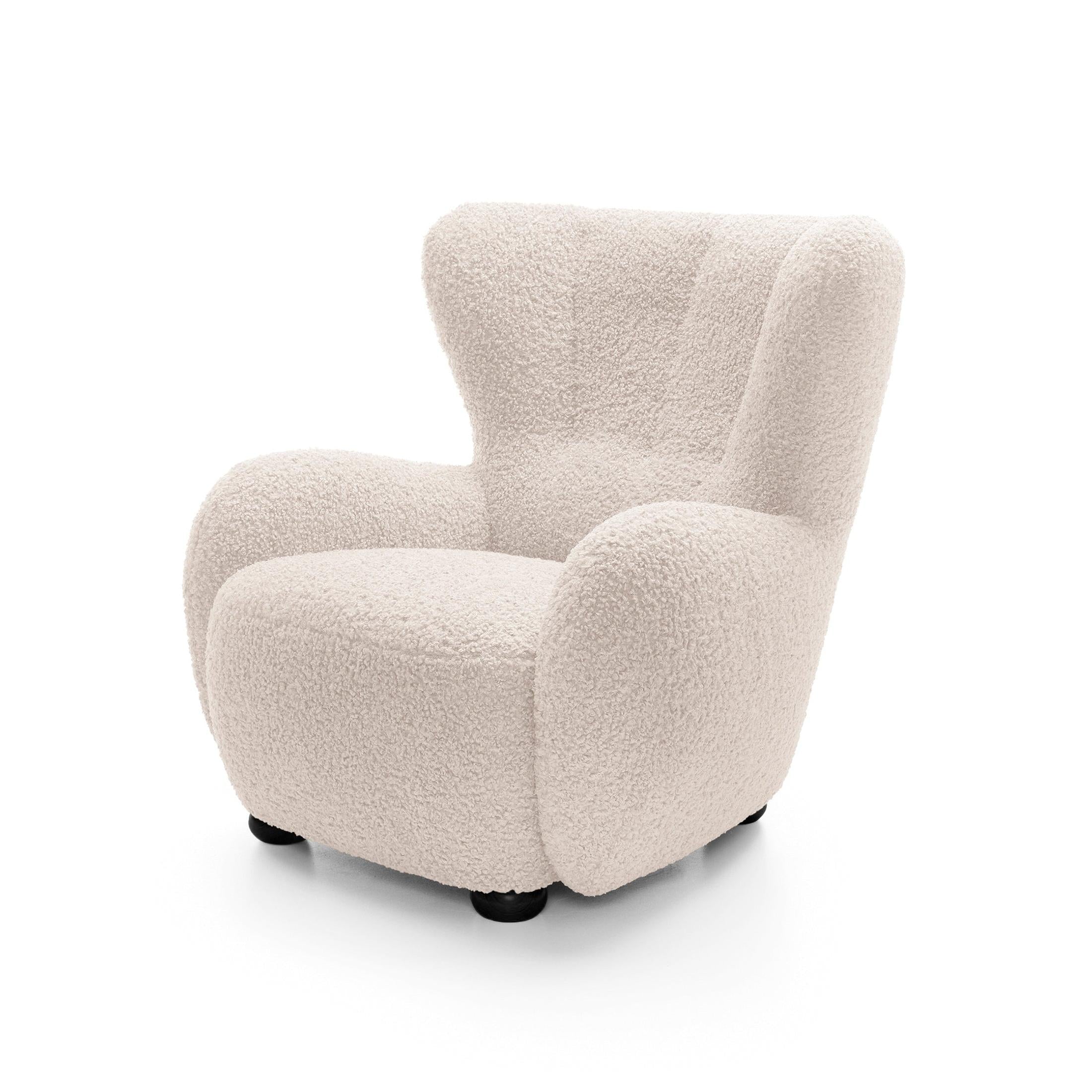 Fotel 88 cm do relaksu w stylu skandynawskim | Tedi Perłowy Krem (ROLF 03) Czarny