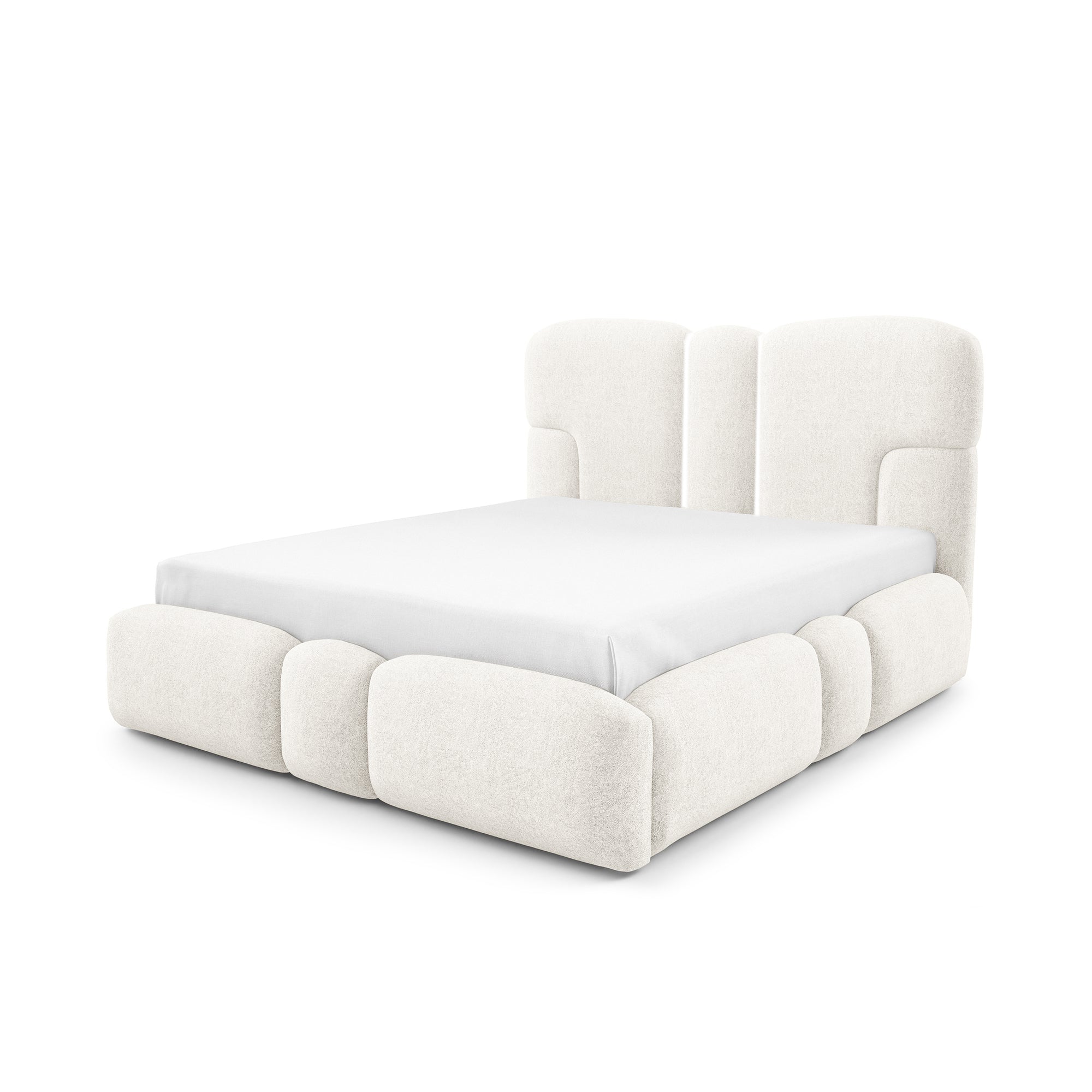 Łóżko tapicerowane z pojemnikiem w różnych rozmiarach w stylu soft - tkanina DOHA, LED, wysoki zagłówek | PUFFRA Tak Jasny Aksamit (DOHA 01)