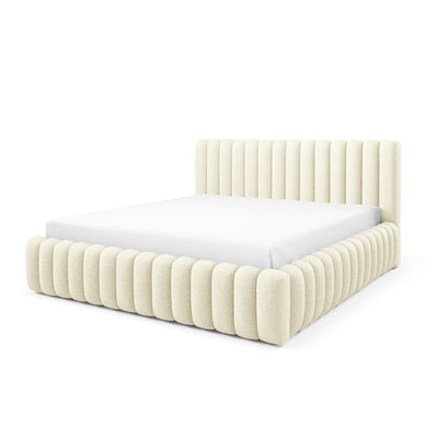 Upholstered bed with storage in a modern soft style, Doha fabric | Pastel