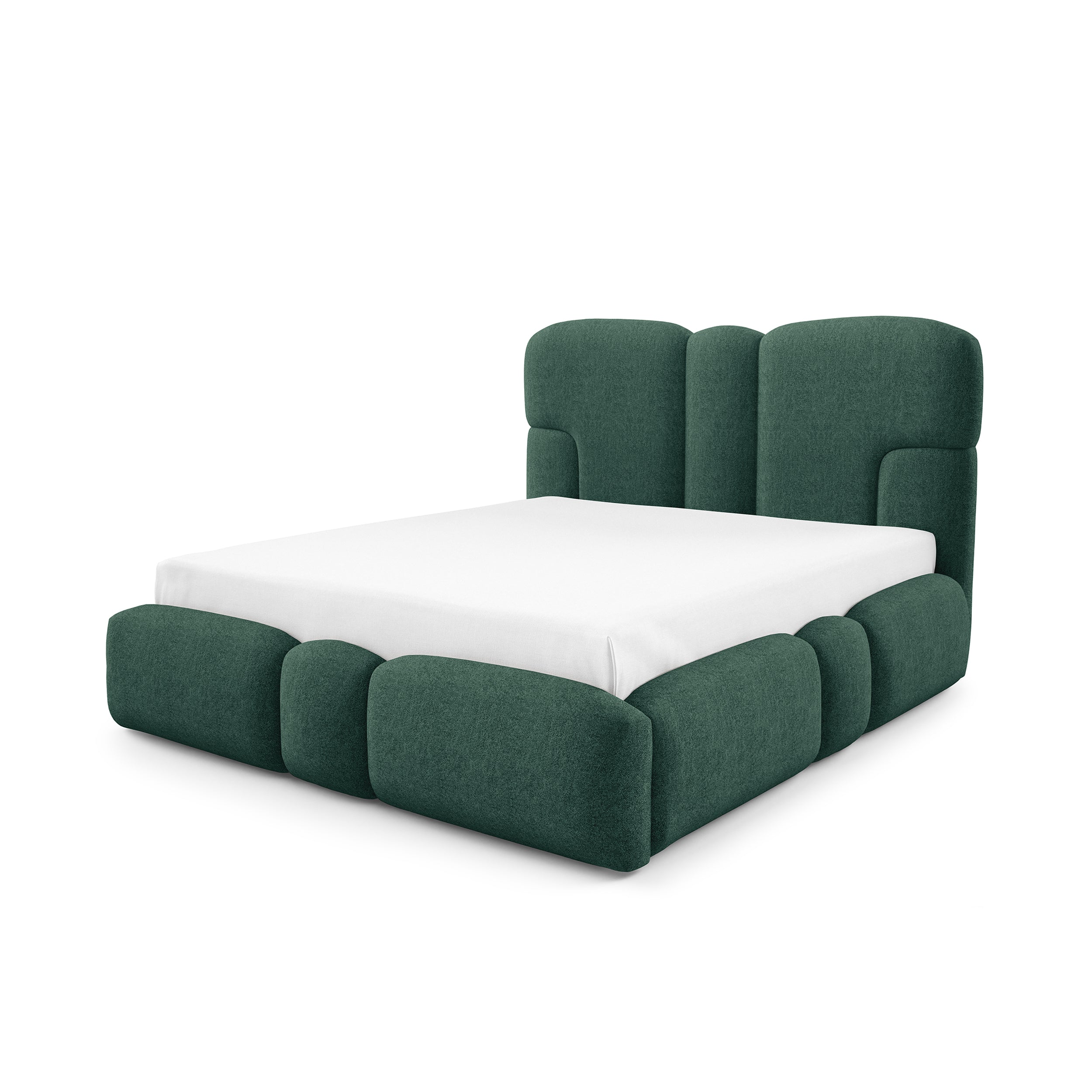 Łóżko tapicerowane z pojemnikiem w różnych rozmiarach w stylu soft - tkanina DOHA, LED, wysoki zagłówek | PUFFRA Nie Turkusowa Zatoka (DOHA 10)