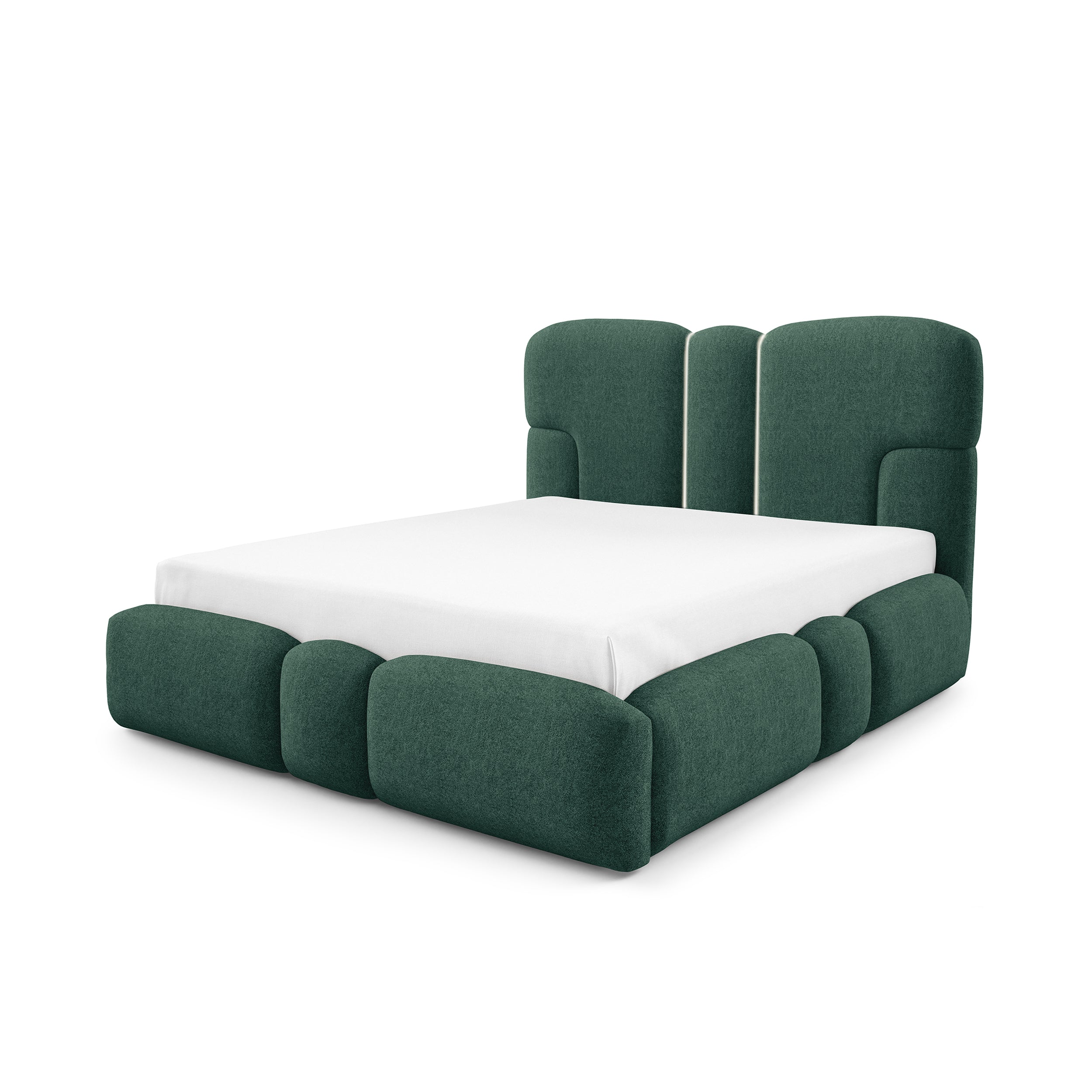 Łóżko tapicerowane z pojemnikiem w różnych rozmiarach w stylu soft - tkanina DOHA, LED, wysoki zagłówek | PUFFRA Tak Turkusowa Zatoka (DOHA 10)