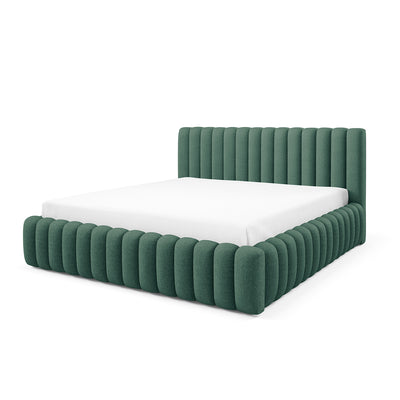 Upholstered bed with storage in a modern soft style, Doha fabric | Pastel